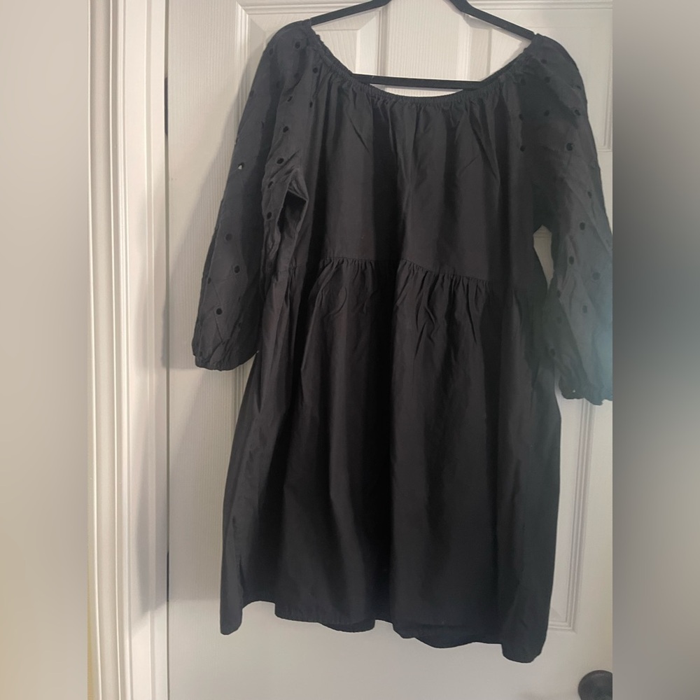 a new day Black Tiered Eyelet Sleeve Shift Dress